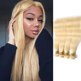 Peruvian Human Hair Extensions 4 Bundles 613# Color Blonde Straight Silky Double Wefts Virgin Hair Extensions 8-30inch Blonde