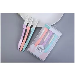 Lady's Professional Eyebrow Scraper Beauty Tool 3 Sets of Folding Eyebrow Shaping Knives A0369