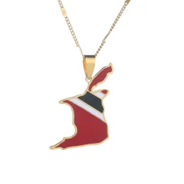 Trinidad and Tobago Map Flag Pendant Necklace Gold Color Trendy Trinidad and Tobago Map Trendy Jewelry Gifts