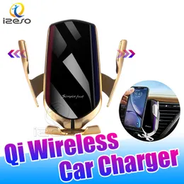 R2 Automatic Clamp Car Wireless Charger 10W Quick Charging Mount Qi Infrared Sensor Phone Charger with Retail Package izeso