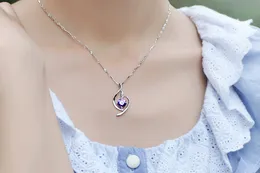 Wholesale-White / Purple Pendant 925 Sterling Silver CZ Pendant Women Necklace New Style Women Female Clavicle Europe Soft Crystal