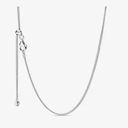 Justerbar 100% 925 Sterling Silver Classic Curb Chain Halsband med glidande lås Fit europeiska hängsmycken och charm fina kvinnor smycken gåva