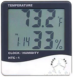 Digital LCD-temperatur Hygrometer Klockfuktighetsmätare Termometer med klockkalenderlarm HTC-1 100 stycken upp