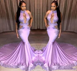 2024 New Sexy Light Purple Prom Dresses Keyhole Neck Lace Appliques Sequins Cutaway Sides Sweep Train Cheap Evening Party Homecoming Gowns 403