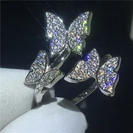 Duży ręcznie robiony pierścionek z motylem 925 Sterling silver Diament Cz Zaręczynowe obrączki ślubne dla kobiet Biżuteria ślubna