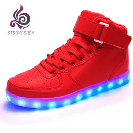 Strongshen ny usb laddning barn sneakers mode lysande upplyst färgglada LED lampor barn skor avslappnad platt pojke flicka skor