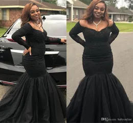 Girls African Black Mermaid Dresses Sleeve Off Shoulder Long Gowns Party Vestidos Prom Queen Wear Elegant Evening Formal