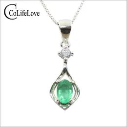 Simple emerald pendant for office woman 4 mm * 6 mm natural Zambia emerald silver pendant with necklace solid 925 silver emerald jewelry