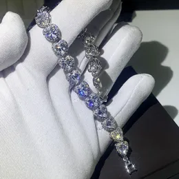 Klasyczna biżuteria 925 Sterling Silver gruszka Cut biały Topaz imitacja diamentu kamienie szlachetne serce kobiety ślub bransoletka dla nowożeńców prezent