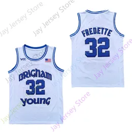2020 NOWOŚĆ NCAA BYU Cougars Stats Jerseys 32 Fredette Basketball Jersey College White Round Collar Size Men Młodzież dla dorosłych