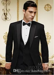 Classic Style Two Button Black Groom Tuxedos Notch Lapel Groomsmen Best Man Blazer Mens Wedding Suits (Jacket+Pants+Vest+Tie) H:619