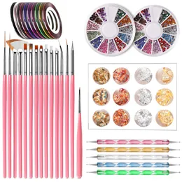 Nail Pen Stämpel Nail Art Tool med 15st Målning Borstar Dotting Tool Folie Manikyr Tape Color 2020