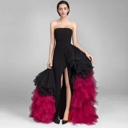 vestido de Festa Strapress Prom Gowns ofuchsiaの後ろに着脱可能なスカートのサウジアラビアのイブニングガウンのためのシックな長いプロムのガウン