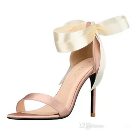 Desinger rosa högklackat 10cm bröllop brudskor remsor billiga i lager kvinnor flicka prom party skor kvällsklänning pumpar