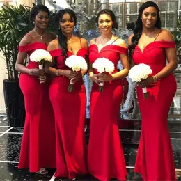 Skräddarsydda afrikanska röda sjöjungfru brudtärna klänningar ny av axelgolvlängden långa formella bröllopsklänningar festklänning