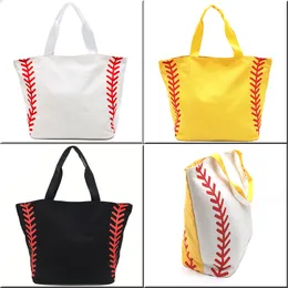 2019 超大型高品質ソフトボール野球キャンバスコットンガールズトートバッグチームプレーヤーアクセサリー黄白ハンドバッグ