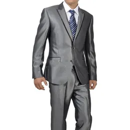 Moda Shinny Grey Groom Tuxedos Doskonały Peak Lapel Groomsmen Wedding Jacket Blazer Mężczyźni Formalny Prom / Dinner Suit (Kurtka + Spodnie + Krawat) 1202