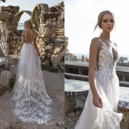 Limor Rosen 2020 Beach Wedding Dresses Sexy V Neck Bridal Gowns Illusion Lace Sweep Train Boho Country Women Wedding Dress Custom