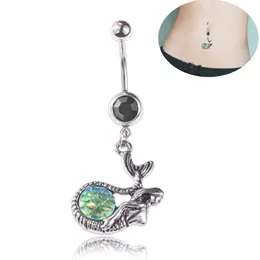 Sexy Meerjungfrau Wasit Bauchtanz Kristall Körperschmuck Edelstahl Strass Nabel Klingelknopf Piercing Baumeln Ringe für Frauen