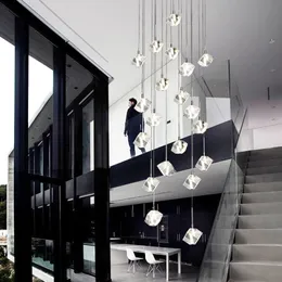 Modernt för trappa långa pendellampor Dspiral hängslampa G4 Stair Led Luster Hotel Stairwell Lamparas Crystal Pendant Lamps