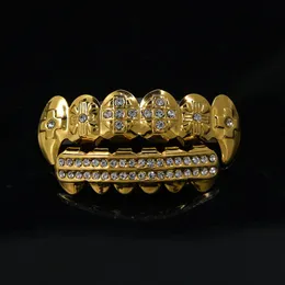 New Hip Hop Teeth Grills Dental Gold Silver Plated Crystal 6 Top & Bottom Faux Dental Tooth Braces Grills Rapper Body Jewelry Unisex