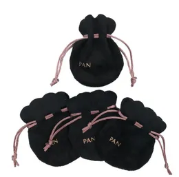 Różowa wstążka czarne aksamitne torby europejska torba na biżuterię styl koraliki wisiorki i bransoletki naszyjnik biżuteria moda wisiorek woreczki torby na prezenty A0191