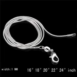 925 Sterling Silver Snake Snake Chain Colar Lobster Clasps Chains Jóias Tamanho 1mm 16inch- 24inch