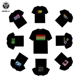 RUELK LED T-Shirt Men Party Rock Disco DJ Sound Activated LED T Shirt Light لأعلى ولأسفل Tshirt للرجال الوامضة