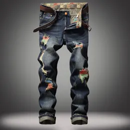 Hot Brand Denim Designer Hole Jeans Högkvalitativ Ripped För Män Storlek 28-42 2020 Höst Vinter Plus Velvet Hiphop Punk Streetwear