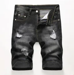 Men Slim Ripped Denim Shorts Jeans Designer Distressed Bleached Stylist Holes Retro Short Pants Big Size 42 Trousers JB3