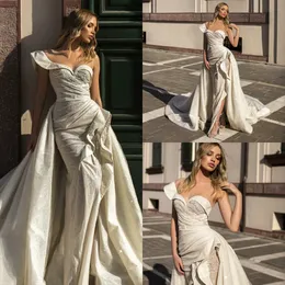 Luxurious Mermaid Wedding Dresses With Detachable Train One Shoulder Lace Beads High Split Wedding Dress Custom Cathedral Bridal Gowns