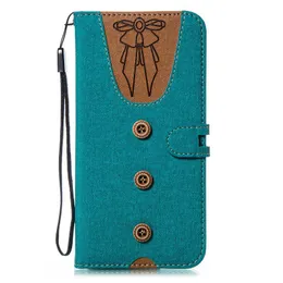 T Shirt Wallet Case Fabric Kickstand Flip Cover för män Kvinnor Bowknot Slips Klädkort Slot CSAE för iPhone X Samsung J3 2018 OPP Bag