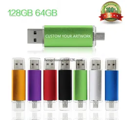 New2020 USB 2.0 OTG Pen Drive USB Flash Drive ad alta velocità 128GB 64B Memoria esterna Memory Stick Micro USB Stick Pendrive Android