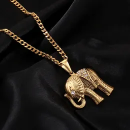 Hip Hop New Antique Brass Antique Silver Bling Diamond Elephant Pendant Necklace Stainless Steel Rapper Jewelry Gifts for Men and Women Sale