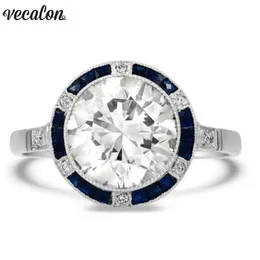 Vecalon 2018 Luxury ring 925 Sterling silver Blue Crystal Cz Engagement wedding band ring For women Bridal finger Jewelry