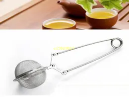 Gratis frakt 500PCs med handtag Kreativ rostfritt stål Tea Bag Spoon Tea Mesh Ball Infuser Strains Teakettles Köksredskap