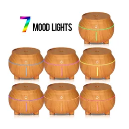 USB Wood Grain Humidifier 7 Color LED Night Light Touch Sensitive Aroma Essential Oil Diffuser Air Purifier Mist Maker for Office GGA2597