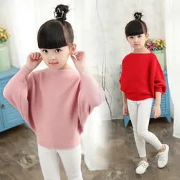Autumn Girls Children Batwing Long Sleeve School Knitted Cute Sweaters Pullovers For Kids Girls Clothing Sweater Jumper Tops Coat WL1202