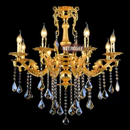 Gold Crystal Chandelier Lighting Fixture 8 Arms Classic Metal Chandelier Crystal Lustre Hanging Lamp for Foyer MD8676 D31.5 inch H32.2 inch