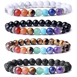 7 Chakra strand Healing Yoga Stretch Beads Bracelet Natural Gemstone Energy Crystal Agate 8mm Round Bracelet for Women Men