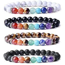 7 Chakra Strand Healing Yoga Stretch Koraliki Bransoletka Naturalne Gemstone Energy Crystal Agate 8mm Okrągły bransoletka dla kobiet Mężczyźni