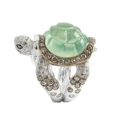 Nya män och kvinnor Personlighet Mode Animal Ring Grön Smycken Carving Black-Brown Zircon Turtle Ring Bankett Gift Smycken