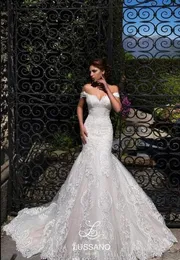 Elegant Lace Mermaid Wedding Dresses 2019 Off The Shoulder Tulle Applique Court Train Plus Size Wedding Bridal Gowns With Lace Up