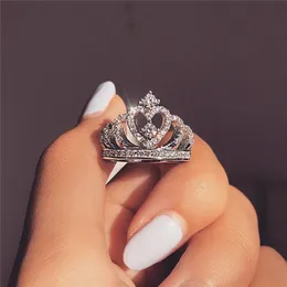 Urok Promise Crown Pierścień 100% Soild 925 Sterling Silver Diamond CZ Zaręczynowy Zespół Ślubny Pierścienie Dla Kobiet Mężczyzn