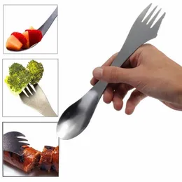 3 in 1 Tableware Knife Fork Spoon Sets Stainless Steel Utensil Combo Kitchen Outdoor Picnic Cutlery Scoop Knife Fork Set DBC BH3520