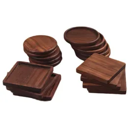 4 Style Walnut Wood Coasters Coffee Tea Cup Pads 8.8*8.8cm Insulated Drinking Mats Teapot Table Mats home desk decor items