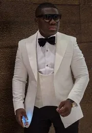 Ny högkvalitativ en -knapp Ivory Groom Tuxedos Peak Lapel Groomsmen Best Man Suits Mens Wedding Suits (Jacket+Pants+Vest+Tie)