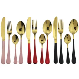 4 SZTUK Kolorowe Nóż Łyżka Widelec Dinner Set 304 Ze Stali Nierdzewnej Obiadur Lustro Cutlery Set Gold Kitchen Silverware Naczynia