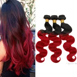 1B Red Ombre Dziewica Malezyjski Ludzki Włosy Wyplata Wiązki 3 SZTUK Lot Dark Korzenie Dwa Tone Kolorowe Peruwiańskie Rozszerzenia Włosów Body Wave Double Wefts