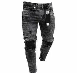 Spring and Summer Hot sale new men's skinny jeans snowflake casual Slim zipper pants men's jeans